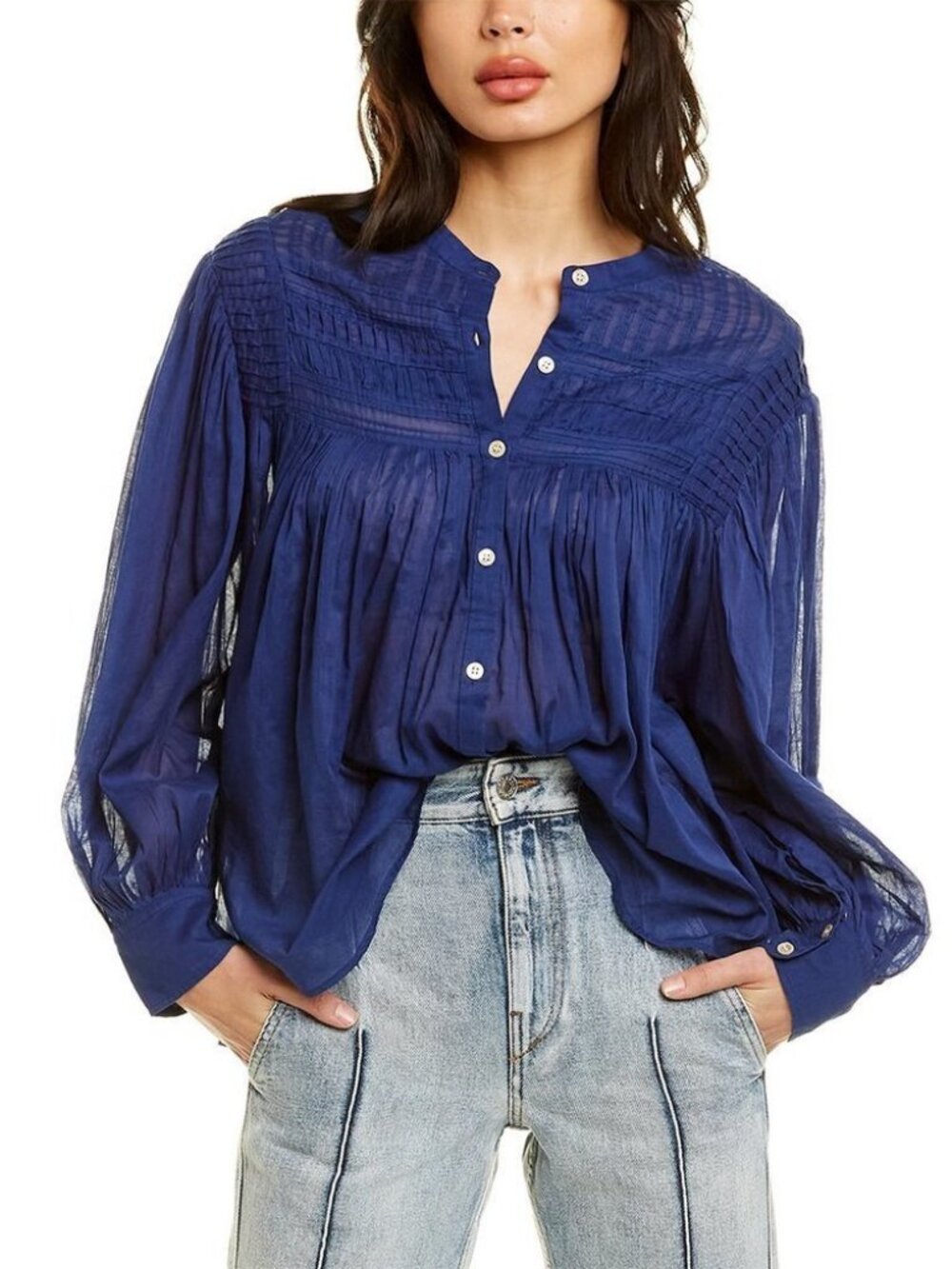 Isabel Marant Etoile Women S Plalia Blue Blouse Top Shirt Button Pleated